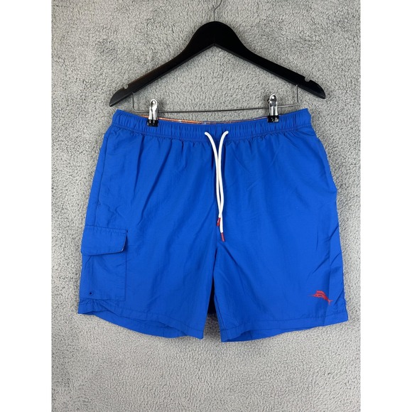 Tommy Bahama Swim Trunks Mens Medium Blue Nylon Drawstring Board Shorts Pocket